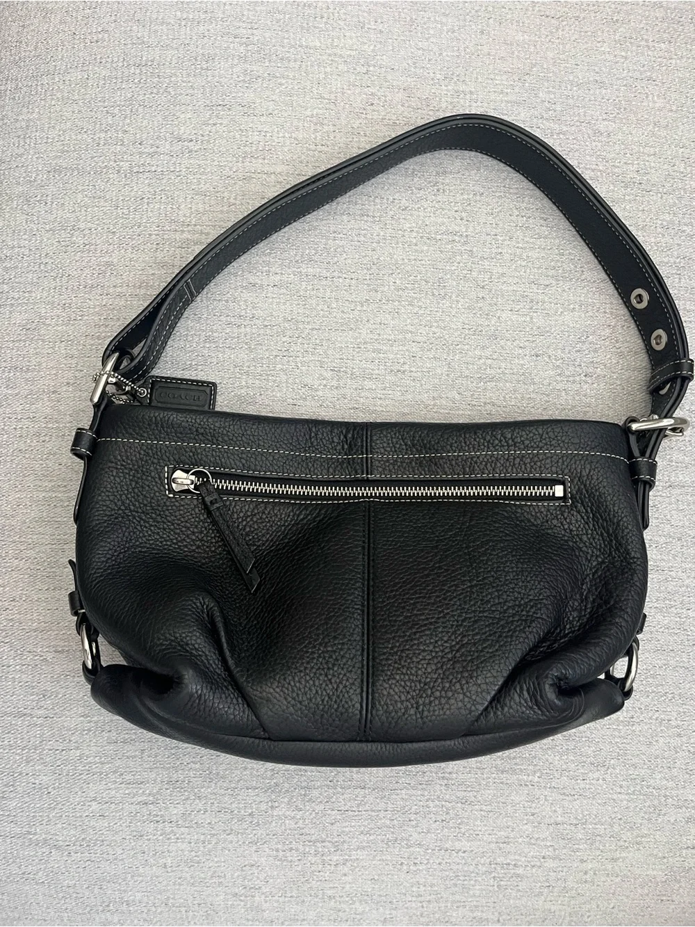 Coach Black Leather East West Shoulder Duffle Hobo Bag (F15065)